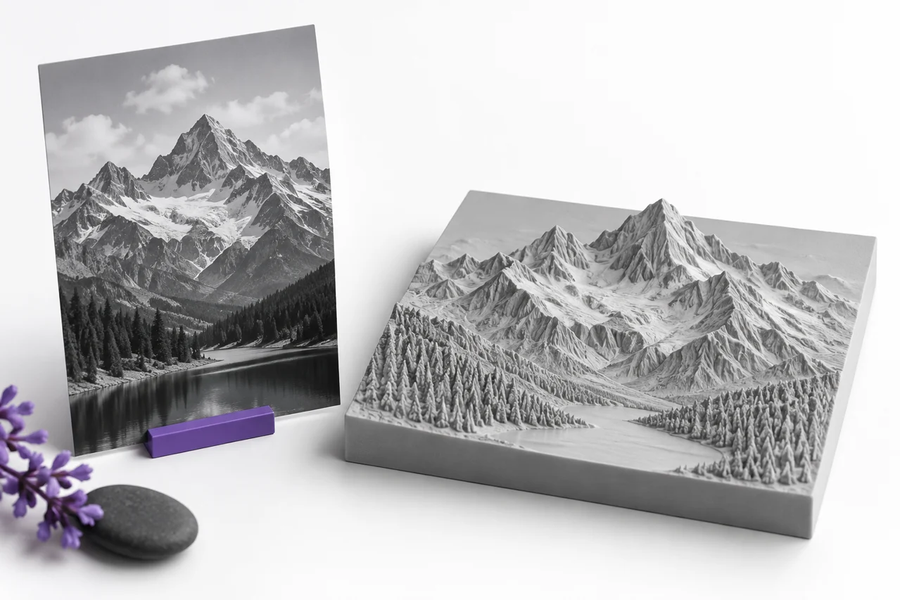 JPG to STL: prepare photographs and grayscale reliefs — editorial illustration